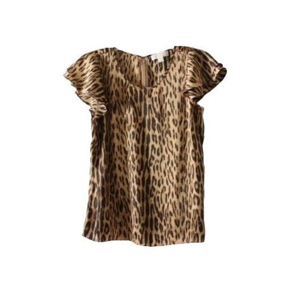 Michael Kors \Leopard Print Top Semi Sheer Flutter Sleeves Womans Sz 16 - Picture 2 of 5